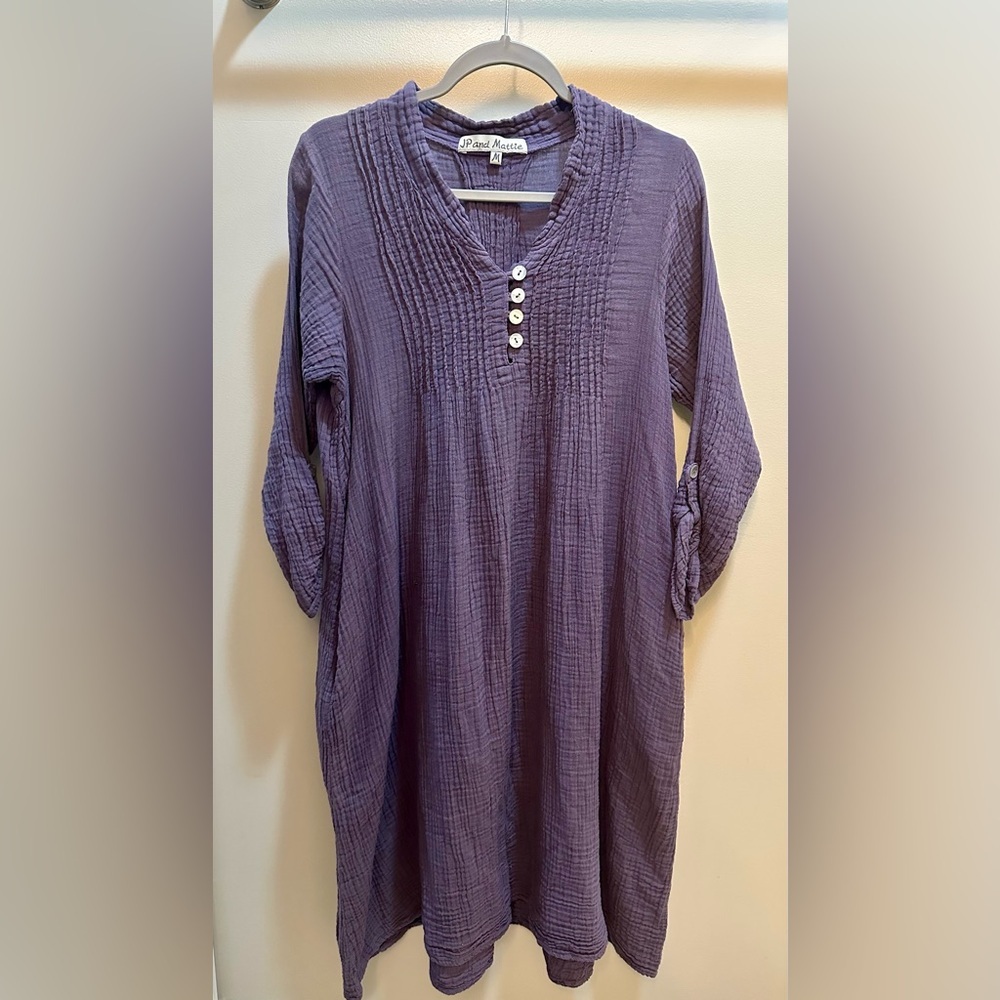 JP and Mattie Gauze Tunic Dress Lagenlook in Purple Size Medium